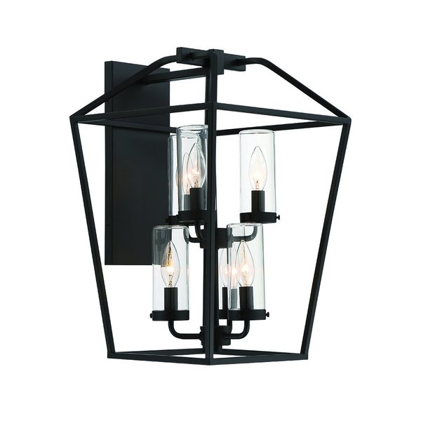 Eurofase Bastille Modern Incadescent Outdoor Lantern, 6-Light, Rectangle, Dimmable, Black/Glass 44307-011